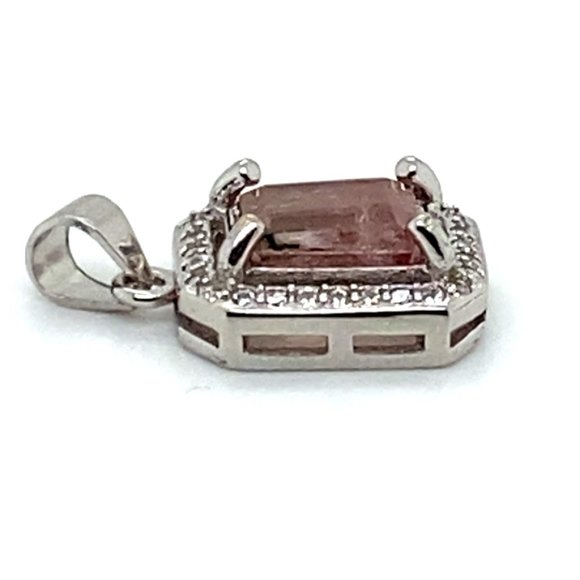 Red Tourmaline 2.02ct White Gold Silver Pendant - Picture 6 of 7